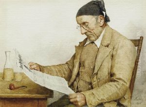 Grossvater Mit Zeitung by Albert Anker