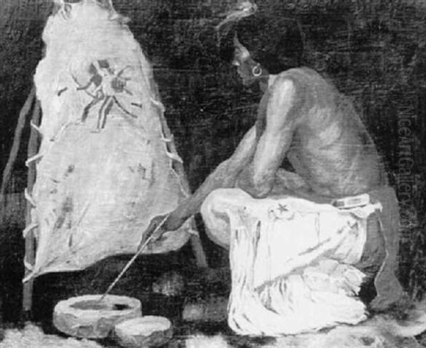 Indian By A Fire - view 1