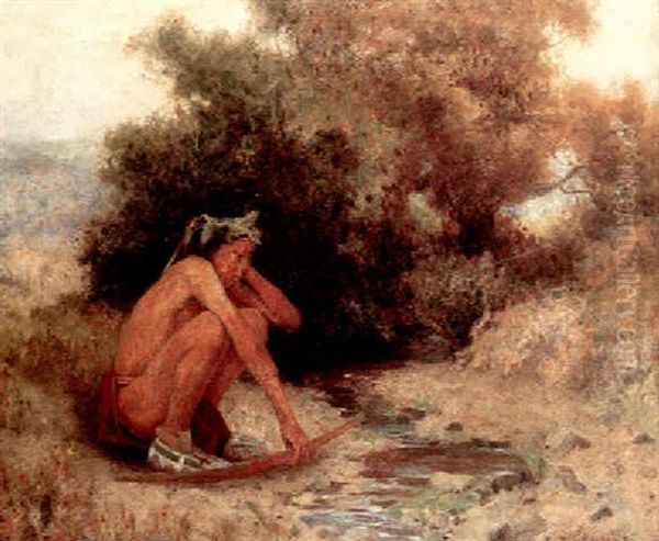 Indian Boy By Stream - view 1