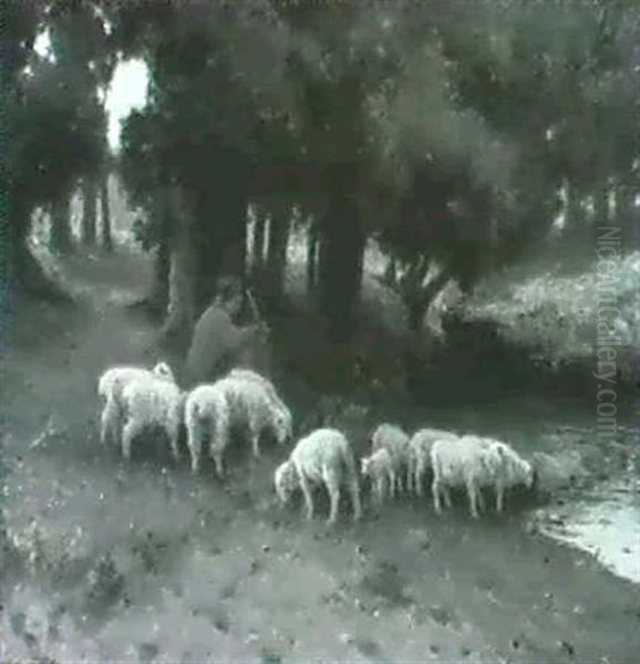 Shepherd Watering His Flock - view 1