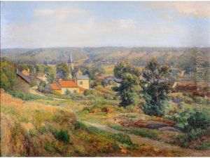 French Landscape, Summer, With A Village And Church Spire In The Foreground