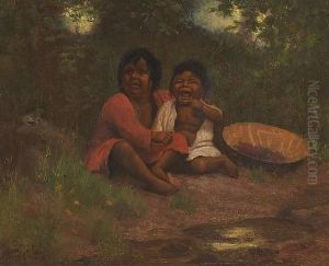Two Little Indian Girls With A Basket Of Berries by Alice Coutts