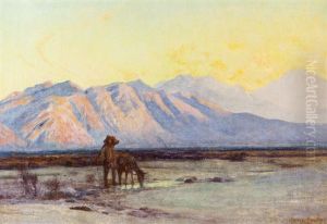 Figure And Packhorse With Distant Mountain Range Figure And Packhorse With Distant Mountain Range