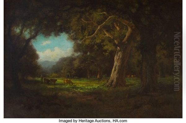 Cattle Grazing In A Sunlit Clearing - view 1