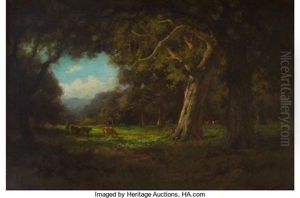 Cattle Grazing In A Sunlit Clearing by Gordon Coutts