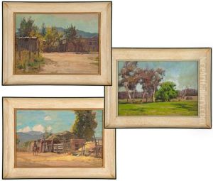 Country Landscape With Cows; Road Through An Adobe Landscape; Figure On A Mule In A Farm Landscape (3 Works) by Gordon Coutts