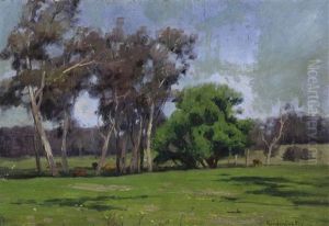 Cows Grazing Under Eucalyptus And Oaksm Adobe Home And Garden And Southwest Farm (3 Works) by Gordon Coutts