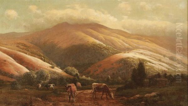 California Foothills With Cabin And Grazing Cattle - view 1