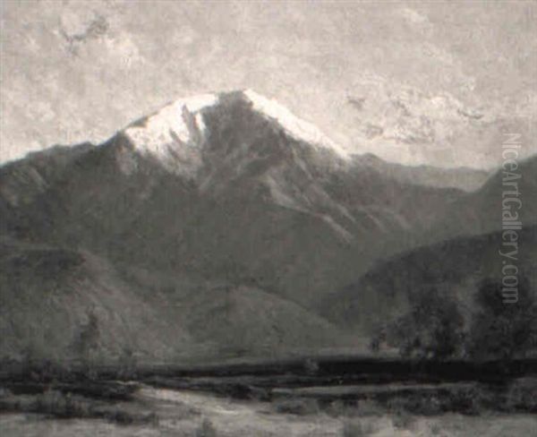 Snowcapped Mountain From Desert Wash - view 1