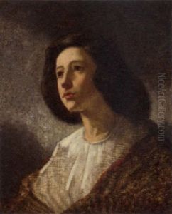 Portrait Of A Young Girl In A White Night Shirt And Shawl by Thomas Couture