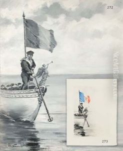 Marin Dans Une Chaloupe (preparatory Study For The Menu Offered To The Emperor Nicholas Ii And The Empress Alexandra Feodorovna Of Russia By The President Felix Faure) by Leon-Antoine-Lucien Couturier