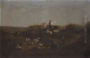 Huhner Und Enten Auf Dem Feld by Leon-Antoine-Lucien Couturier