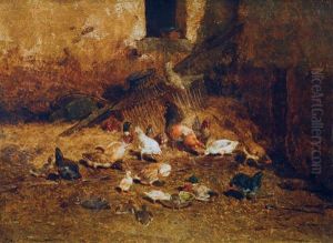 Chicken And Ducks In The Hay by Philibert-Leon Couturier