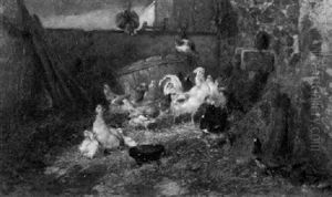 Enten Und Huhnervolk Vor Dem Stall by Philibert-Leon Couturier