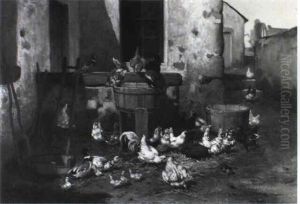 Chickens, Ducks And A Pheasant In A Farmyard by Philibert-Leon Couturier