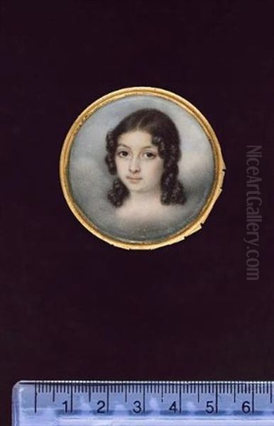 A Girl, Head And Shoulders, Her Dark Hair In Ringlets, Amongst Clouds - view 1