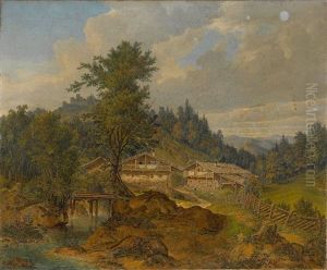 Gebirgslandschaft Mit Bauernhausern by Ferdinand Wilhem von Couven