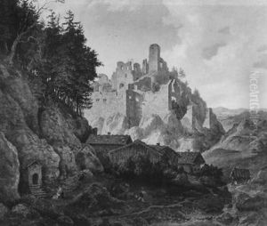 Gebirgstal Mit Fluslauf Vor Einer Burgruine by Ferdinand Wilhem von Couven