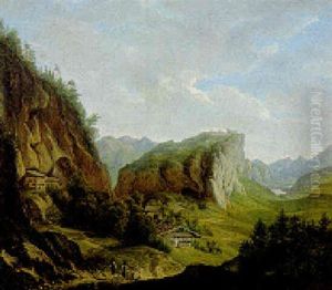 Figures In An Alpine Landscape by Ferdinand Wilhem von Couven