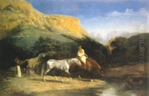 Chevaux Arabes A La Riviere by Alfred Couverchel