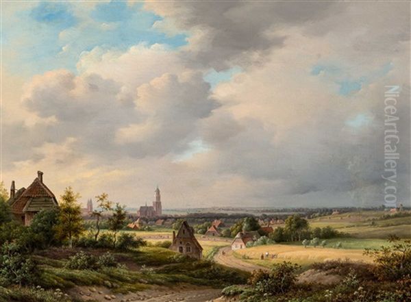 Panoramic View On The City Of Arnhem With Harvesting Farmers And The Eusebiuskerk In The Distance (circa 1840-1842) - view 1