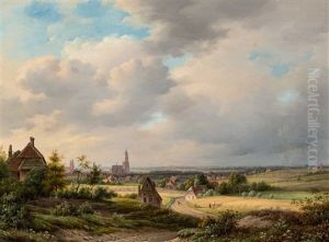 Panoramic View On The City Of Arnhem With Harvesting Farmers And The Eusebiuskerk In The Distance (circa 1840-1842) by Abraham-Johannes Couwenberg