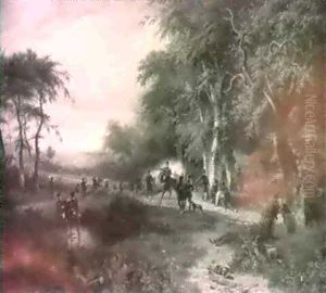 A Wooded Hilly Landscape With Dutch Infanterists Advancing