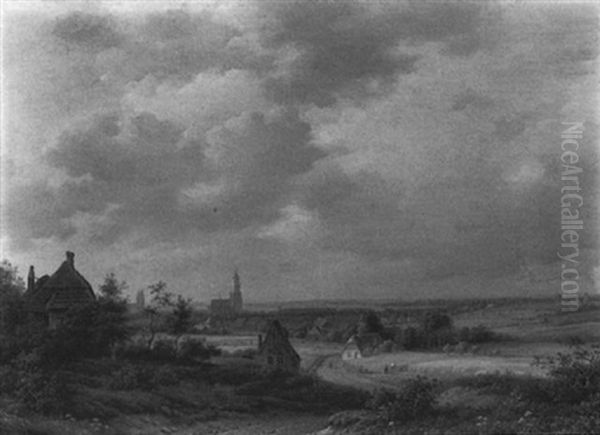 An Extensive Landscape With Farmers Working In The Fields, Arnhem With The Eusebius Church Beyond - view 1