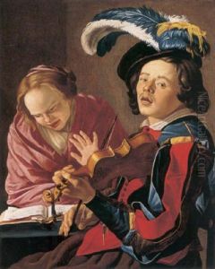 An Allegory Of The Sense Of Hearing: An Interior With A Boy Playing The Violin And A Lady Singing
