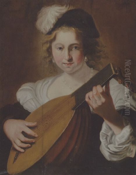 A Lady Playing A Lute - view 1