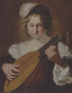 A Lady Playing A Lute