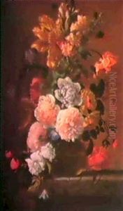 Ein Blumenstrauss In Einer Glasvase. by Philip van Couwenbergh