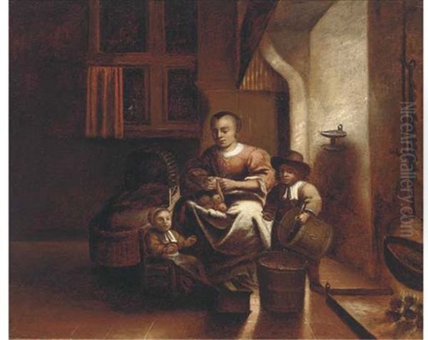 A Kitchen Interior With A Woman And Children - view 1
