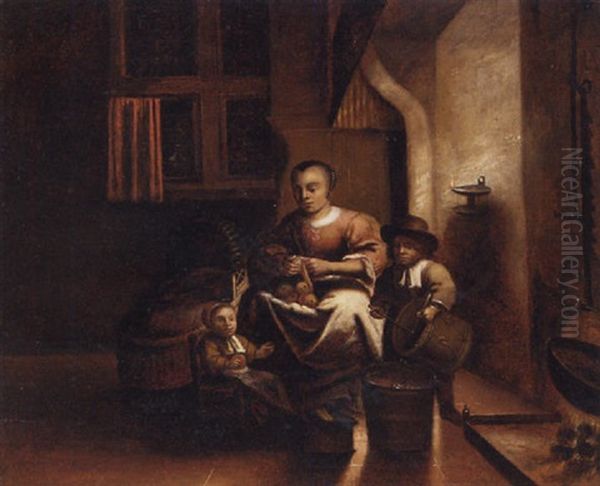 A Woman And Her Children In A Kitchen - view 1