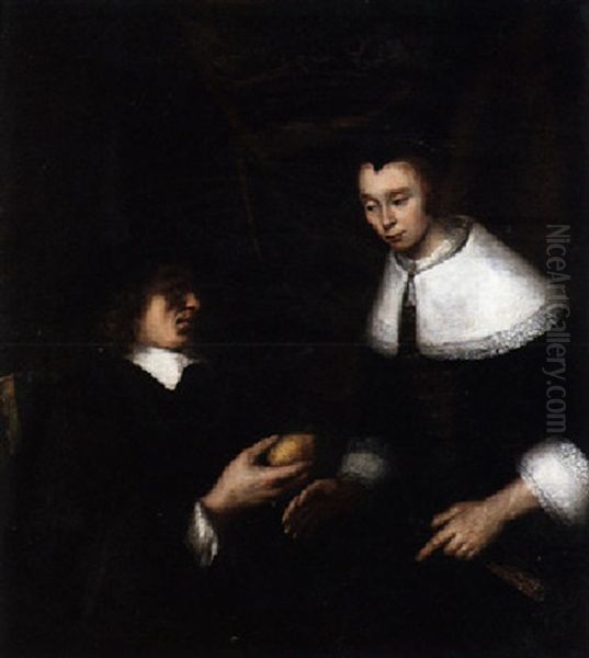 An Interior With A Man Offering A Lemon To A Lady - view 1