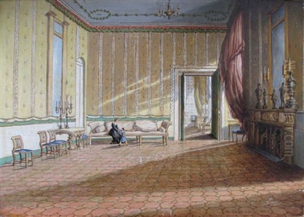 Mere Et Enfant Dans Un Interieur De Chateau - view 1