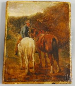 Two Horses With Rider by David Cox