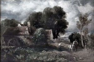 Watermill With Figure On Horseback To Foreground (in The Manner Of John Constable) by David Cox