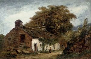 A Wooded Landscape With A Figure By A Cottage by David Cox