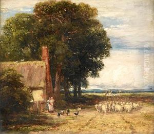 Country Landscape With A Shepherd And Sheep by David Cox