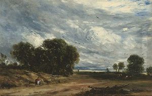 Figures Sheltering By The Wayside (+ Oil Of A Lock; 2 Works) by David Cox