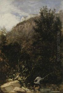 An Angler On The River Llugwy, Bettws-y-coed by David Cox