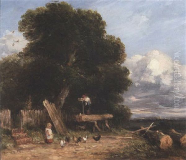 Landscape With A Figure Sawing Wood Beneath A Tree - view 1