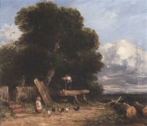 Landscape With A Figure Sawing Wood Beneath A Tree
