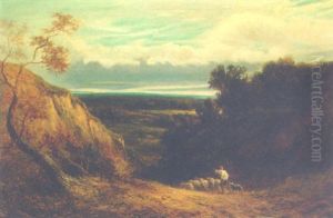 An Extensive Wooded Landscape With A Shepherd And Flock by David Cox