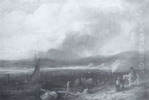 On The Sands - A Boat And Figures On The Shore On The Sands - A Boat And Figures On The Shore
