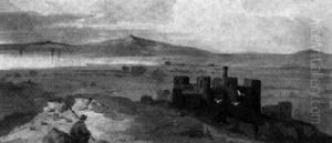 A Traveller By Harlech Castle, North Wales by David Cox