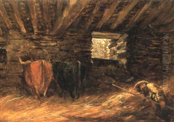 Barn Interior With Sleeping Herdsman - view 1