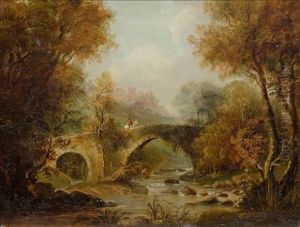A Landscape With A Figure On A Bridge by David Cox the Younger