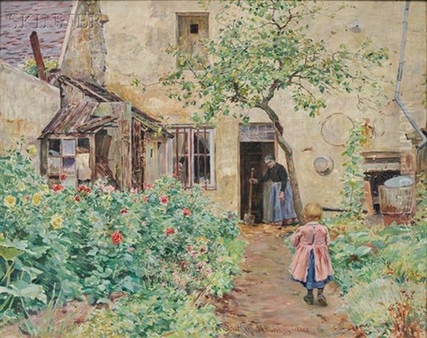 Mother And Child In A French Cottage Garden - view 1